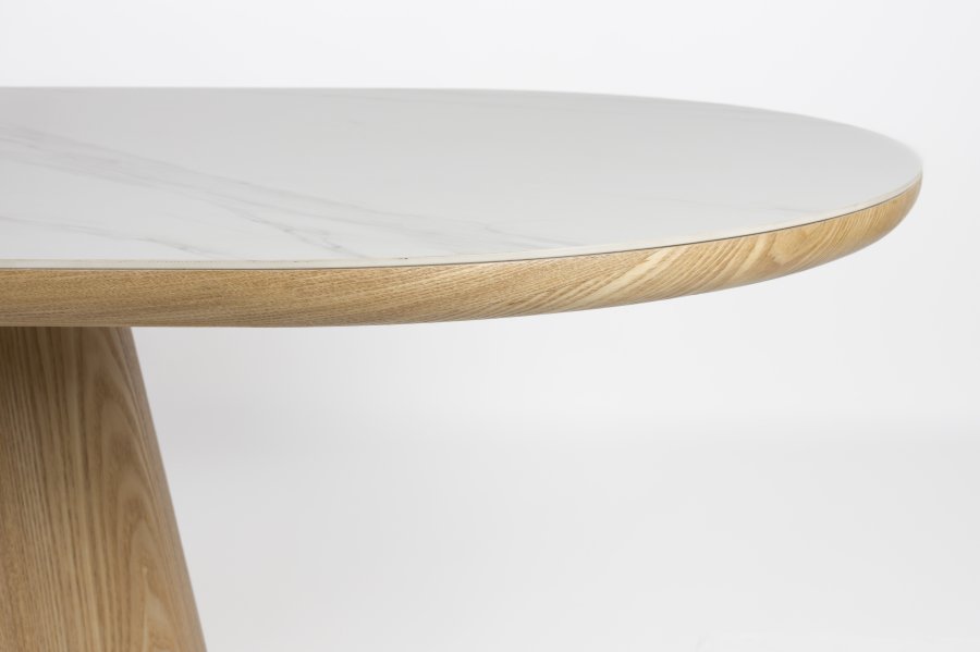 WHITE LABEL LIVING Almira spisebord, ovalt - snhvit matt sintret stein og eikepapirfiner (200x90)