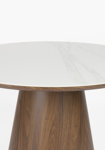 WHITE LABEL LIVING Almira spisebord, rundt - snhvit matt sintret stein og valnttpapirfiner (115)