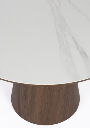 WHITE LABEL LIVING Almira spisebord, rundt - snhvit matt sintret stein og valnttpapirfiner (115)