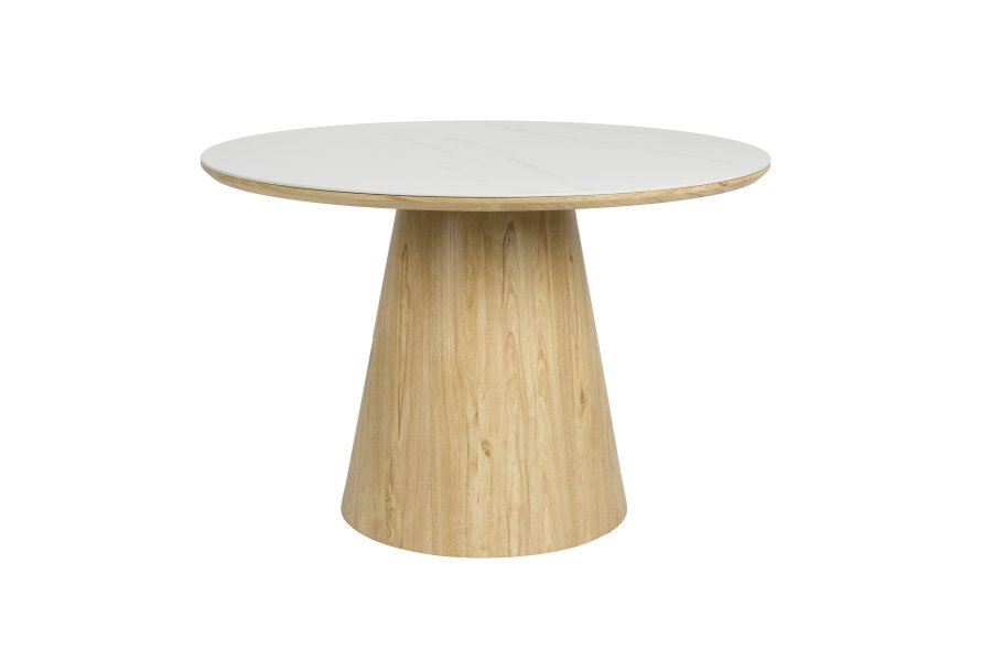 WHITE LABEL LIVING Almira spisebord, rundt - snhvit matt sintret stein og eikepapirfiner (115)