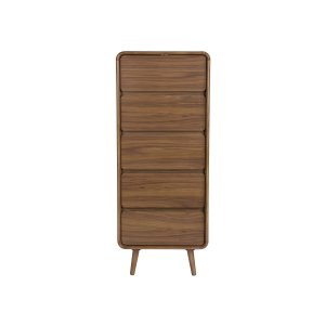 ZUIVER Rise kommode, m. 5 skuffer - brun valnddefiner og gummitr