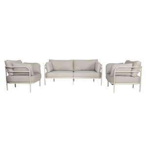 ZUIVER Vista udendrs loungest, m. 1 sofa, 2 stole og hynder i olefinstof - beige aluminium