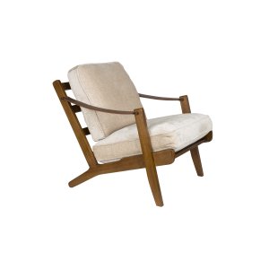 DUTCHBONE Washington loungestol, m. armln - beige polyester, brun lder og valnddefarvet mangotr