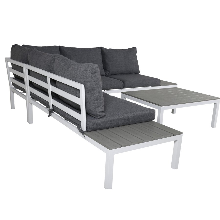 VENTURE DESIGN Odense sofasett - gr puter, grtt i tre og hvit aluminium