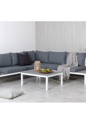 VENTURE DESIGN Odense sofasett - gr puter, grtt i tre og hvit aluminium