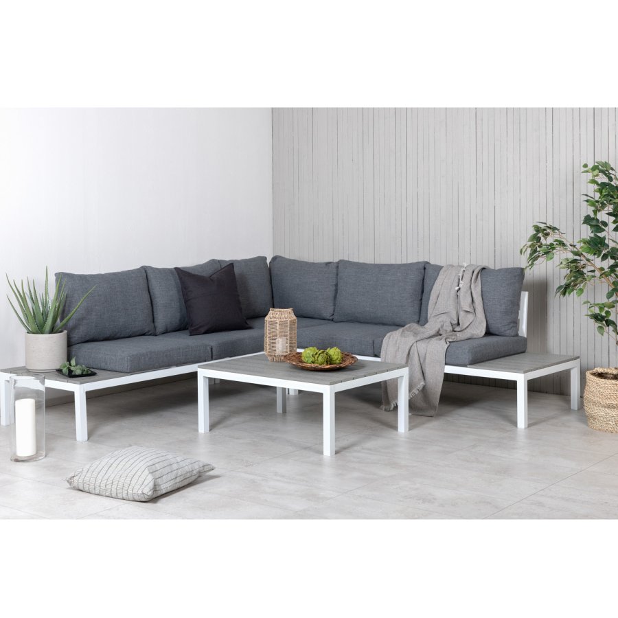 VENTURE DESIGN Odense sofasett - gr puter, grtt i tre og hvit aluminium