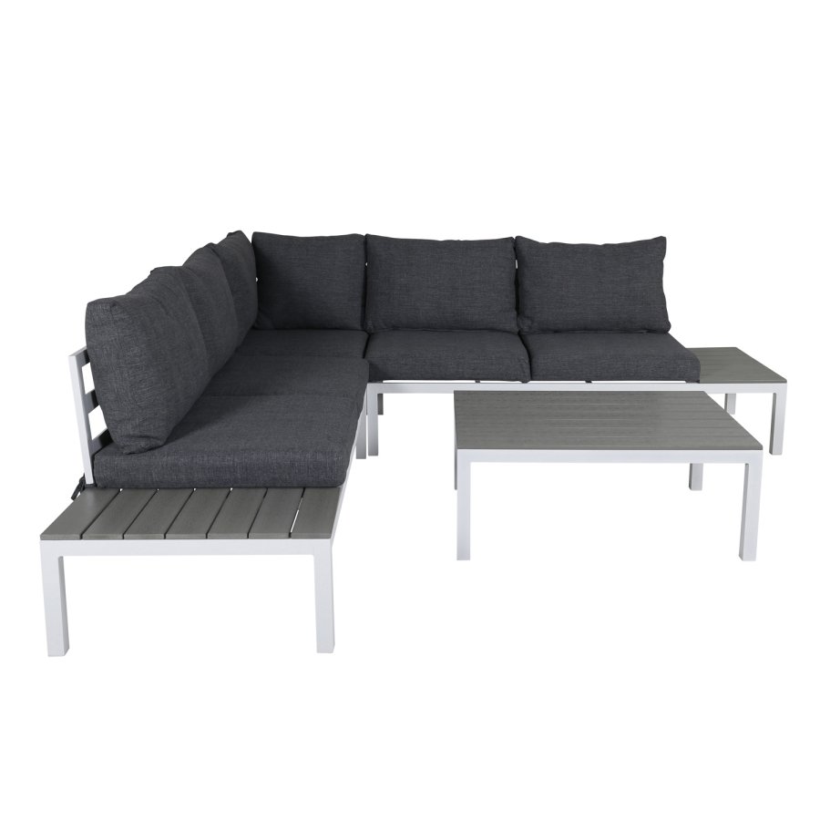 VENTURE DESIGN Odense sofasett - gr puter, grtt i tre og hvit aluminium