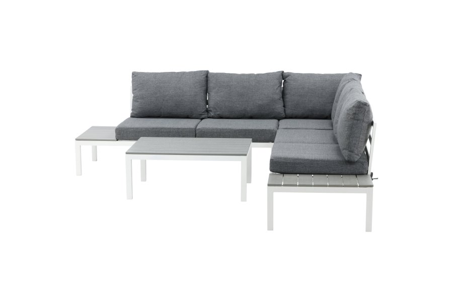VENTURE DESIGN Odense Sofagarnitur &ndash; graue Kissen, graues Aintwood und wei&szlig;es Aluminium