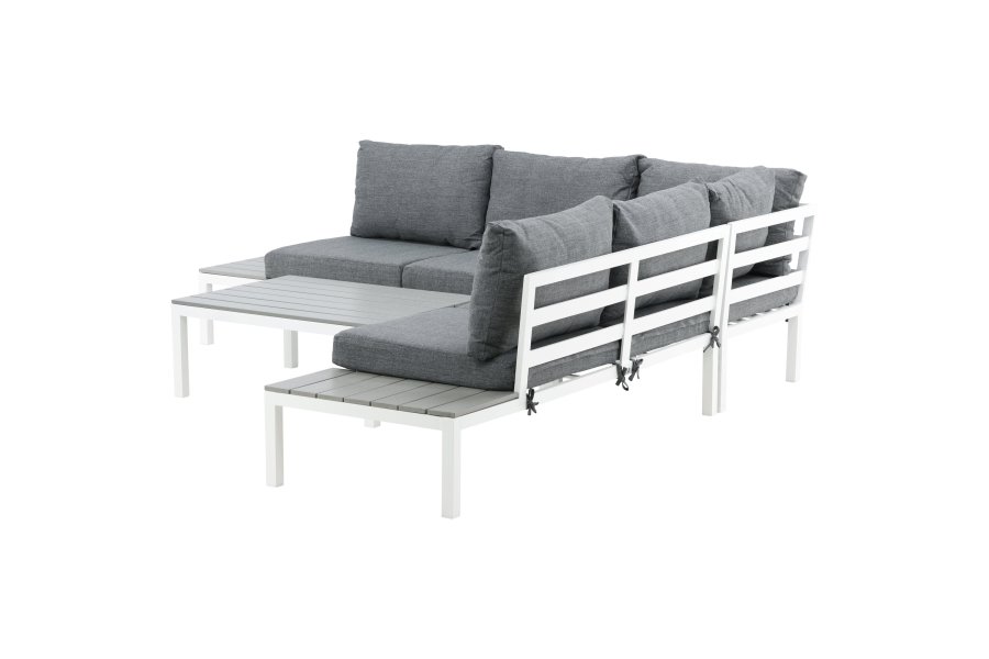 VENTURE DESIGN Odense Sofagarnitur &ndash; graue Kissen, graues Aintwood und wei&szlig;es Aluminium