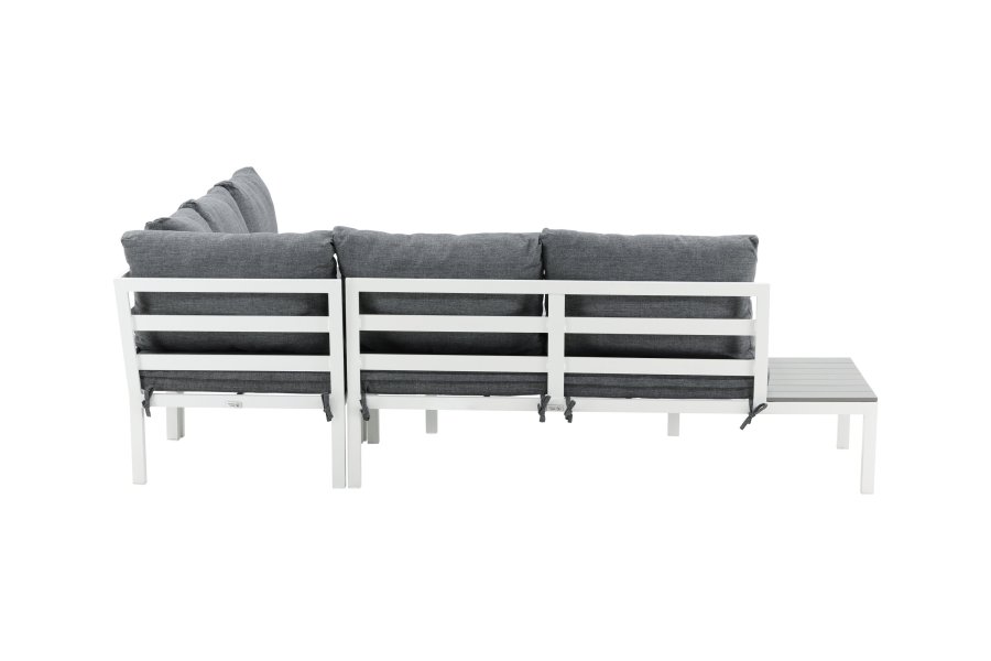 VENTURE DESIGN Odense Sofagarnitur &ndash; graue Kissen, graues Aintwood und wei&szlig;es Aluminium