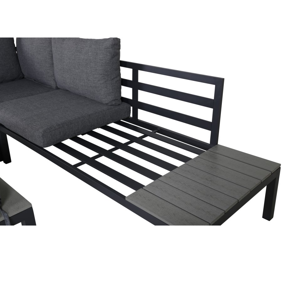 VENTURE DESIGN Odense sofasett - gr puter, grtt i tre og sort aluminium