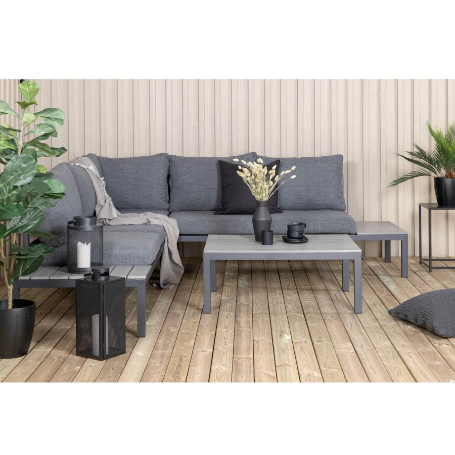 VENTURE DESIGN Odense sofasett - gr puter, grtt i tre og sort aluminium