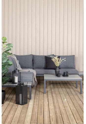 VENTURE DESIGN Odense sofasett - gr puter, grtt i tre og sort aluminium