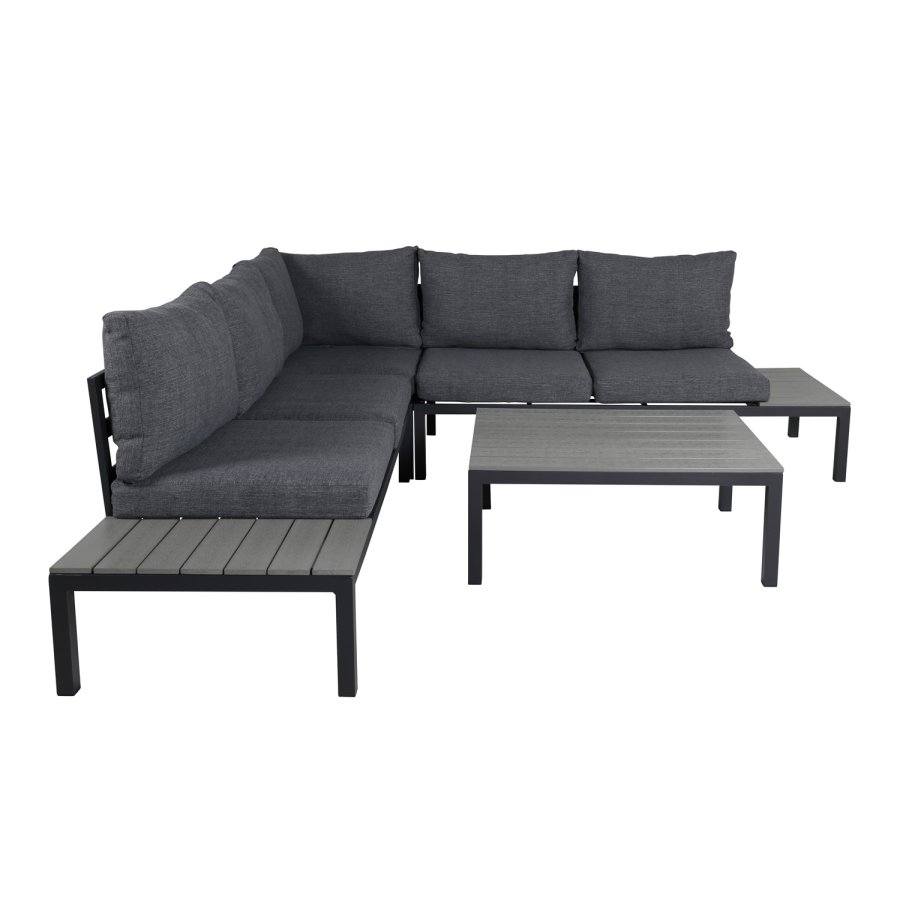 VENTURE DESIGN Odense sofasett - gr puter, grtt i tre og sort aluminium