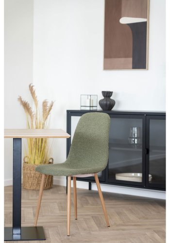 HOUSE NORDIC Stockholm spisestuestol - mrkegrnt bouclstoff og stl med treutseende