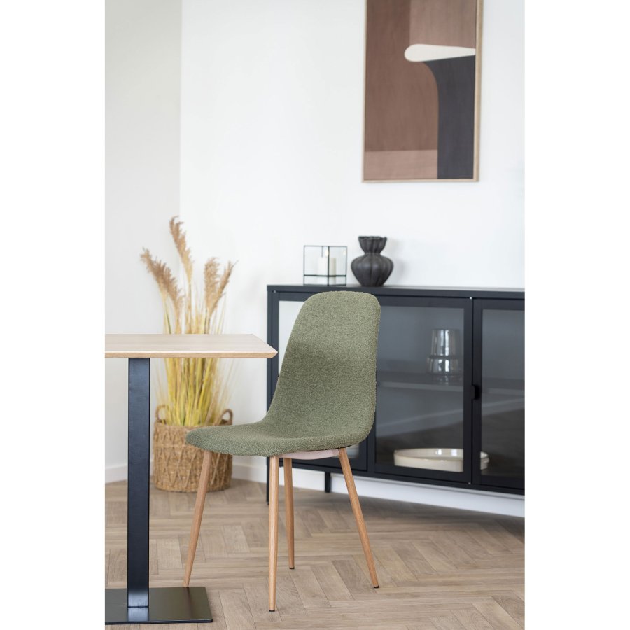 HOUSE NORDIC Stockholm spisestuestol - mrkegrnt bouclstoff og stl med treutseende
