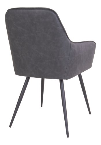 HOUSE NORDIC Harbo spisebordstol - mrkegrtt kunstskinn og svarte stlben, med armlener