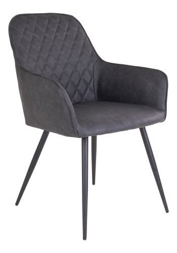 HOUSE NORDIC Harbo spisebordstol - mrkegrtt kunstskinn og svarte stlben, med armlener