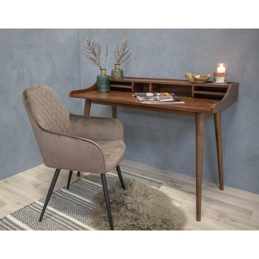 HOUSE NORDIC Harbo spisebordstol - soppvelour og metall, med armlener