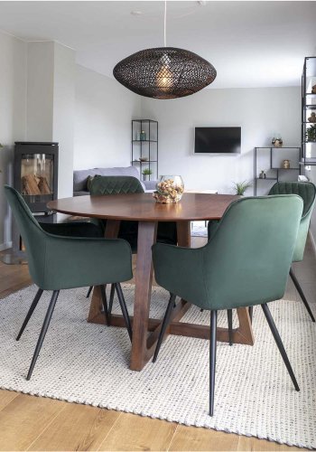 HOUSE NORDIC Harbo spisestuestol - grnn velour og metall, med armlener