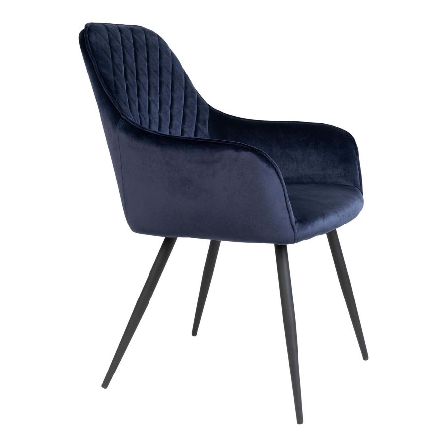 HOUSE NORDIC Harbo spisebordsstol, med armlener - bl velour og metall