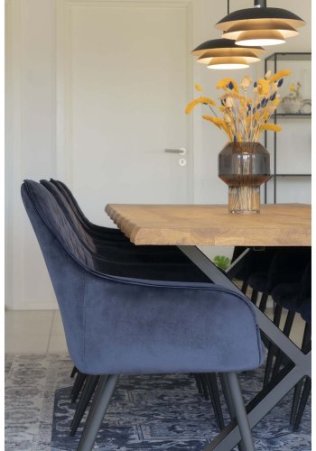 HOUSE NORDIC Harbo spisebordsstol, med armlener - bl velour og metall