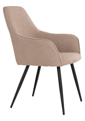 HOUSE NORDIC Harbo spisebordstol, med armlener - beige boucléstoff og sort metall