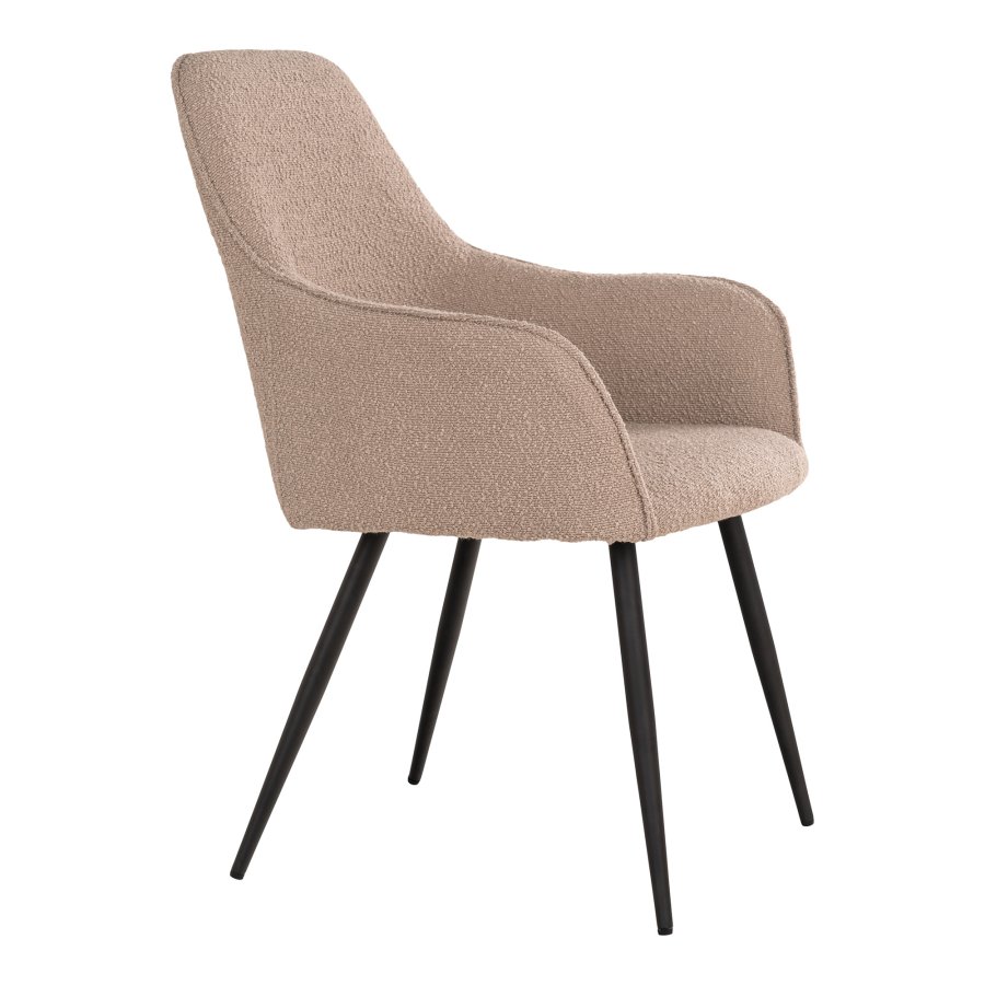 HOUSE NORDIC Harbo spisebordstol, med armlener - beige boucléstoff og sort metall