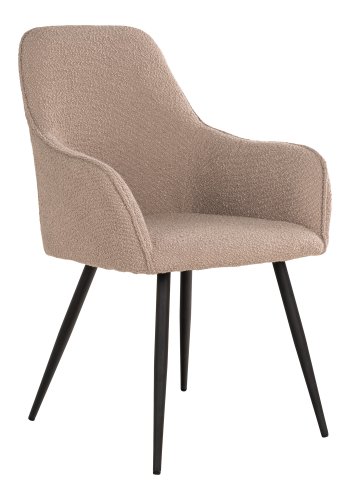 HOUSE NORDIC Harbo spisebordstol, med armlener - beige boucléstoff og sort metall