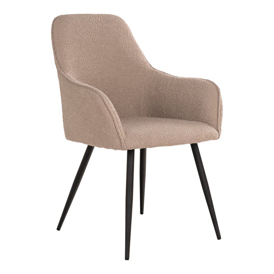 HOUSE NORDIC Harbo spisebordstol, med armlener - beige boucléstoff og sort metall