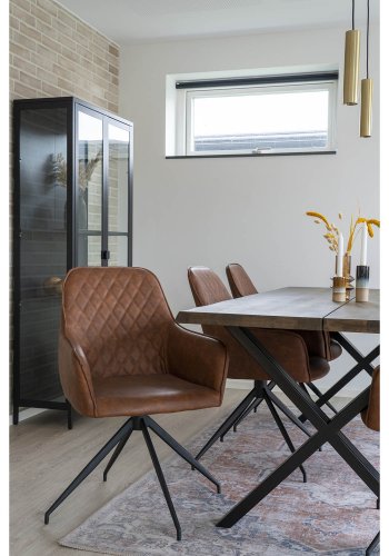 HOUSE NORDIC Harbo spisebordstol, med armlener og svingfunksjon - brun PU og metall
