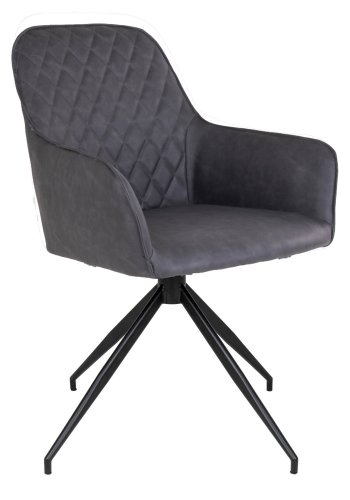 HOUSE NORDIC Harbo spisebordsstol, med armlener og dreiefunksjon - mrkegr PU og metall