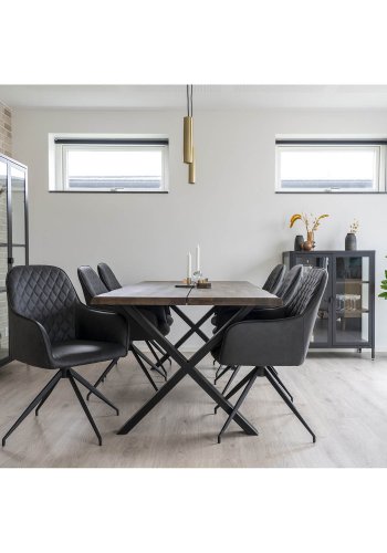 HOUSE NORDIC Harbo spisebordsstol, med armlener og dreiefunksjon - mrkegr PU og metall