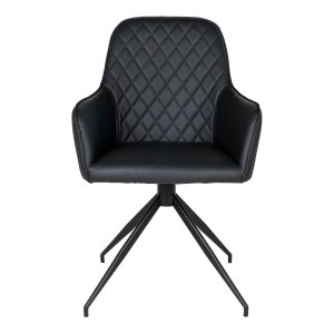 HOUSE NORDIC Harbo spisebordsstol, m. armln og drejefunktion - sort PU og metal