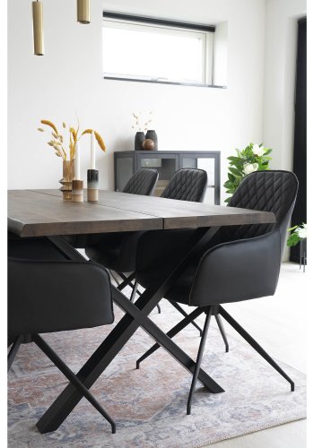 HOUSE NORDIC Harbo spisebordsstol, med armlener og svingfunksjon - sort PU og metall
