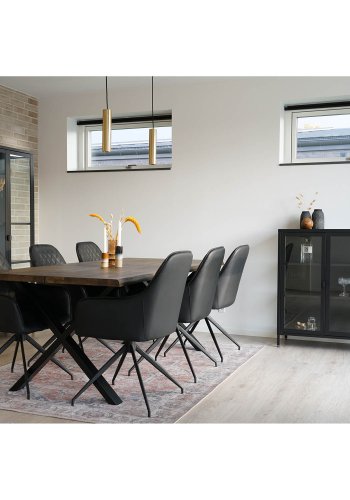 HOUSE NORDIC Harbo spisebordsstol, med armlener og svingfunksjon - sort PU og metall