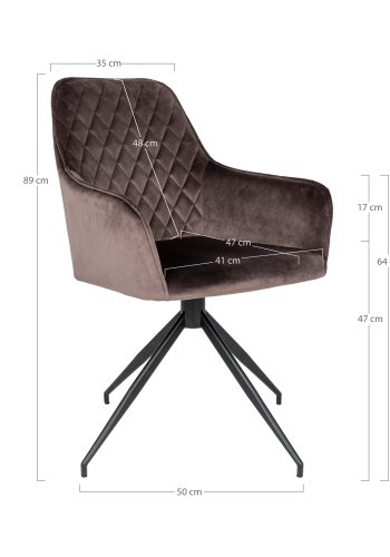 HOUSE NORDIC Harbo spisebordsstol, med armlener og svingfunksjon - soppvelour og metall