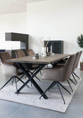 HOUSE NORDIC Harbo spisebordsstol, med armlener og svingfunksjon - soppvelour og metall