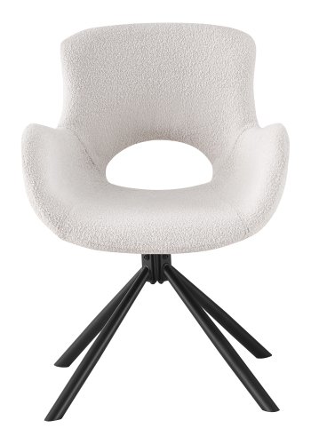 HOUSE NORDIC Amorim spisebordstol, med armlener og dreibar sokkel - off-white bouclstoff og svart metall