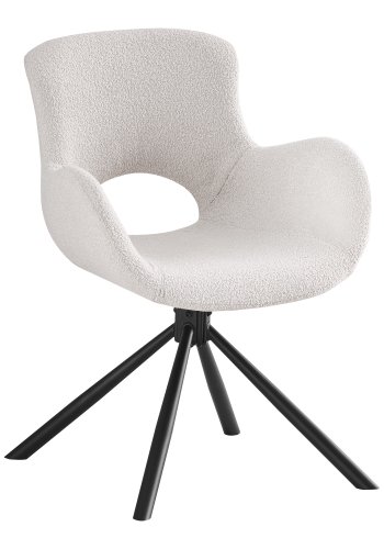 HOUSE NORDIC Amorim spisebordstol, med armlener og dreibar sokkel - off-white bouclstoff og svart metall