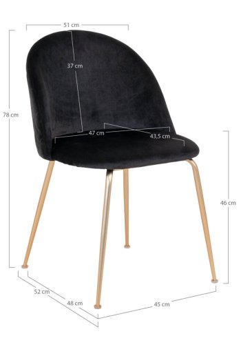 HOUSE NORDIC Geneva spisebordstol - svart velour og messingstl