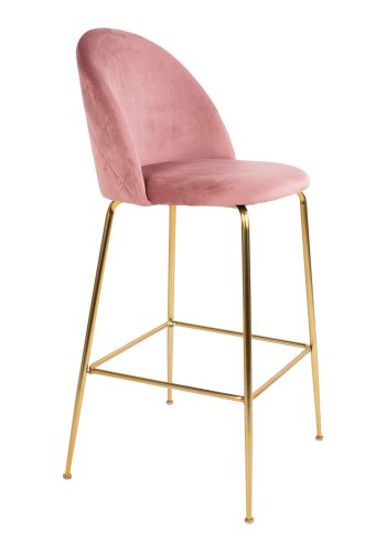 HOUSE NORDIC Lausanne barstol, med ryggsttte og fotsttte - rosa velour og messingstl