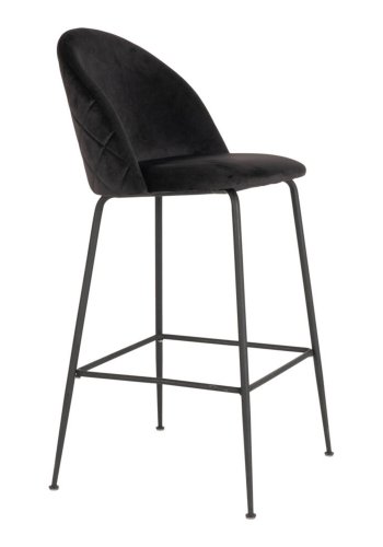 HOUSE NORDIC Lausanne barstol, med ryggst�d och fotst�d - svart velour och svart st�l