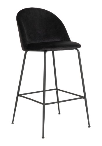 HOUSE NORDIC Lausanne barstol, med ryggst�d och fotst�d - svart velour och svart st�l