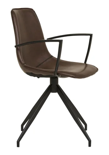 HOUSE NORDIC Monaco spisestuestol, svingbar base, armlener, PU, mrkebrun med svarte ben