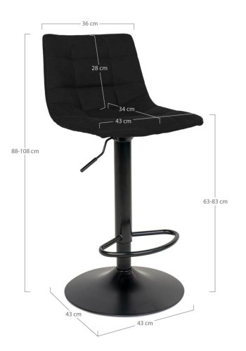 HOUSE NORDIC Medium barkrakk, med ryggsttte, fotsttte, justerbar hyde - svart velour og svart stl