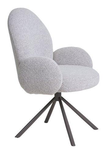 HOUSE NORDIC Lana spisestuestol, med svingbart understell og armlener - sand bouclé-stoff og grtt stl