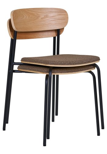 HOUSE NORDIC Estepona spisestuestol, stabelbar - brun polyester, naturlig ask og svart stl