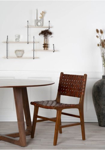 HOUSE NORDIC Perugia spisestuestol - brunt skinn og teak