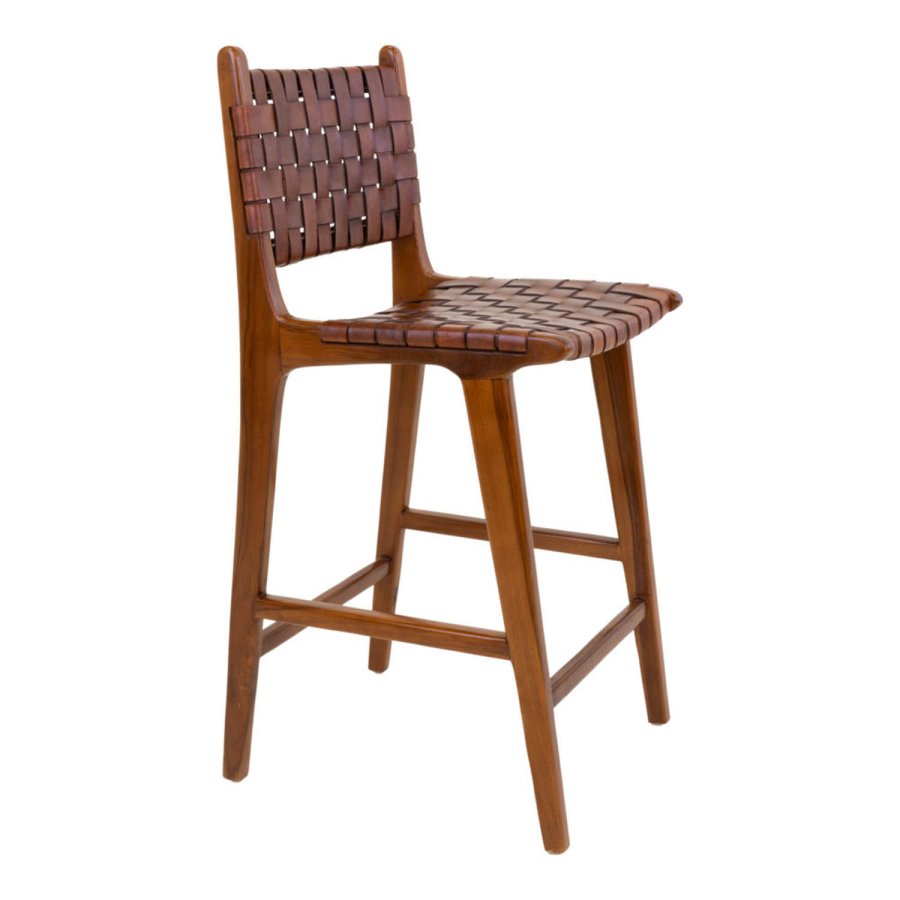 HOUSE NORDIC Perugia benkestol, med ryggsttte og fotsttte - brunt skinn og brun teak